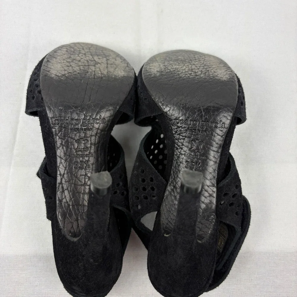 Pedro Garcia Samara Open Toe Perforated Slingback Heel Suede Size EU 35.5/US 5.5